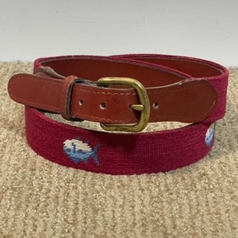 Smathers & Branson Southern Tide Belt Mens 38 Needlepoint Leather Preppy Coastal